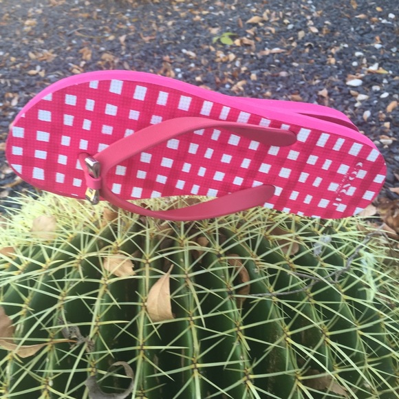 Coach Amel Poppy/Pink Gingham Flip Flops Size 10 - Picture 6 of 10